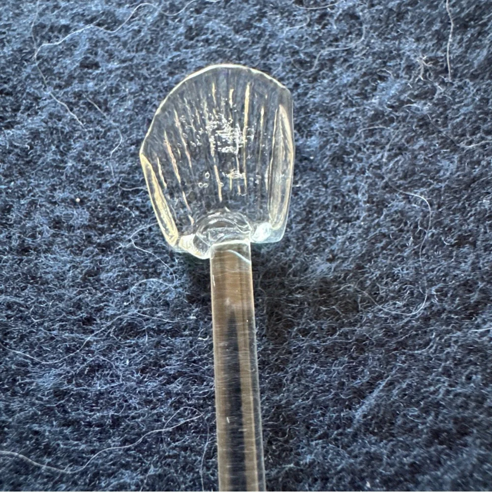 Salt Cellar Spoons Glass Vintage Clamshell Shaped Condiment Set of 4